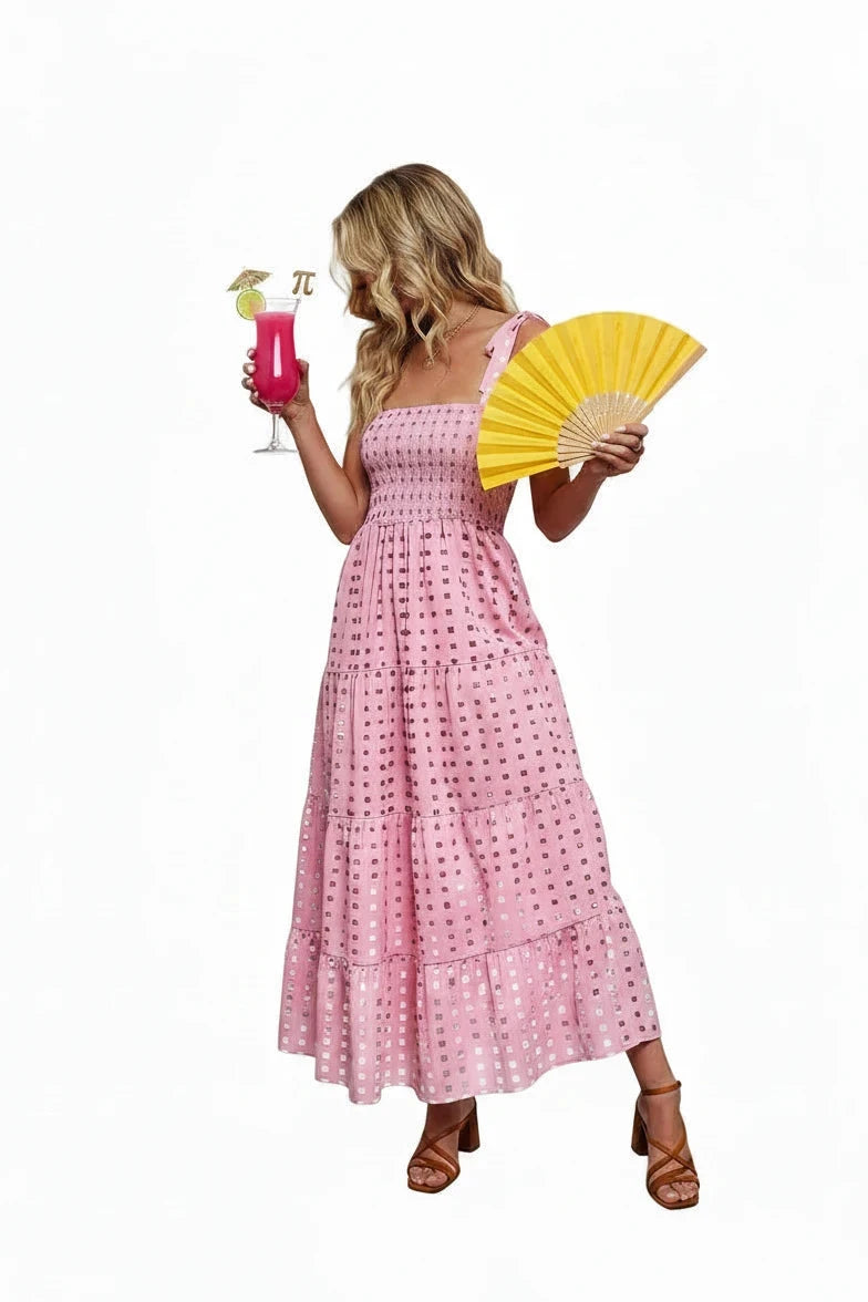 🍒Tiered summer dress summer sleeveless midaxi outfit for holiday spring summer clothing backless printed vacation wear cami dress for Women smart casual clothing Dress For Summer