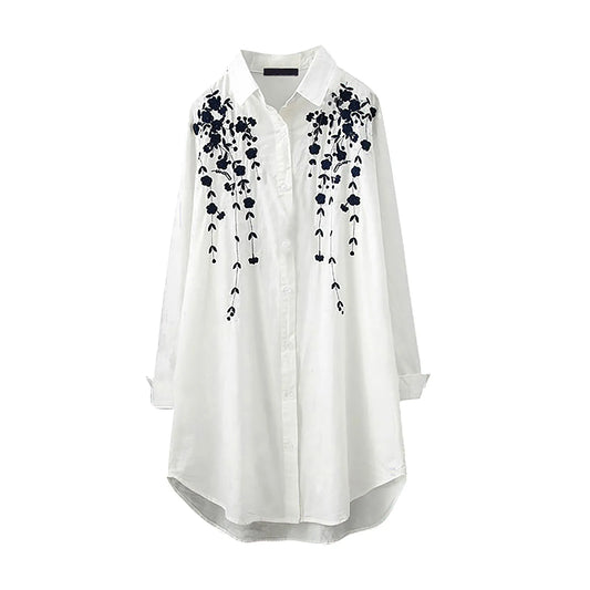 🍒Wit langhemde vir vroue, blommebloes, lente somer mode drag, kantoor dame, elegante los gemaklike toppe, knoopbloes, tuniek top Stem In Op Tunieks