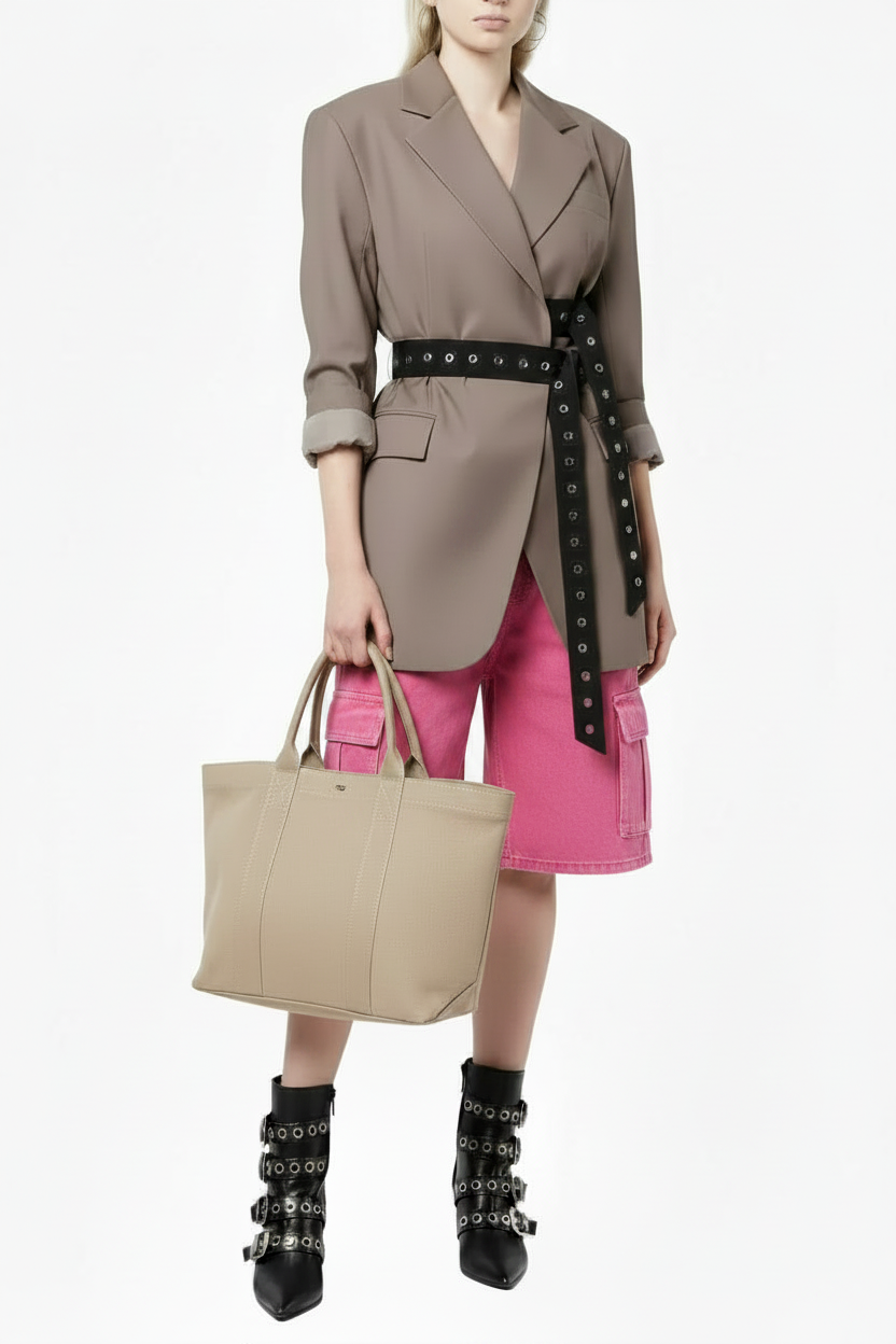 🍒双腰带纽扣休闲夹克V领翻领夹克腰带式西装外套女士外套时尚休闲服饰 一件超棒的西装外套