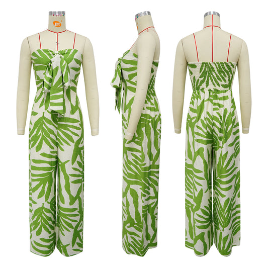🍒 Gedrukte, noupassende jumpsuit met wye pype – klubdrag, strandpartytjie, vakansiedrag vir vroue, elegante gemaklike drag