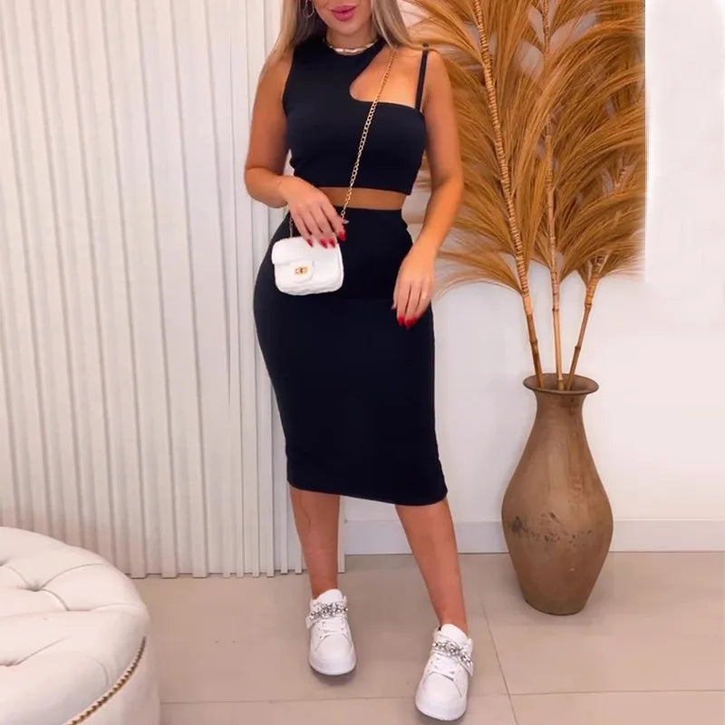 🍒Vroue se tweekantige somerstel slim gemaklike drag mode-kortboompies en stywe romp Vroue se somer moulose frokkie plus midi-romp