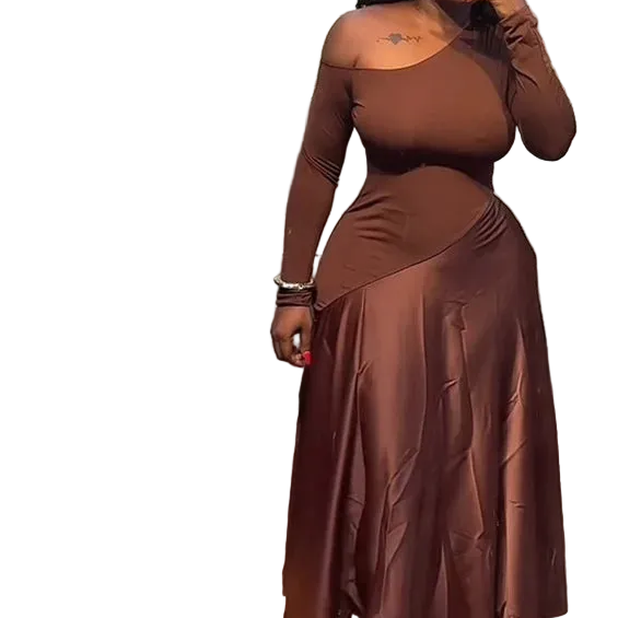 🍒Somer maxi rok slim gemaklike vrouedrag maxi uitrusting met oopskouer geleentheidspartytjie satynklere WEES SATYN! Modieus