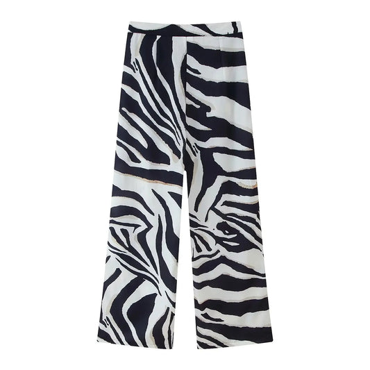 🍒Casual wide legs trousers pants for women zebra print stripes vintage high waist ankle trousers for beach holiday wear party occasion wear Hot Pants
