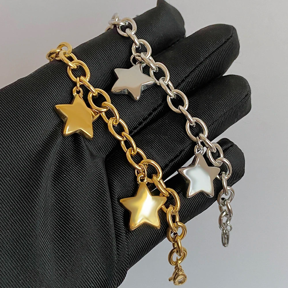 🍒Groot sterarmband dik roesvrye staal hangertjie ketting silwer armband vir vroue vergulde sterre polsjuweliersware jy sal VERSKRIK wees as jy dit kry