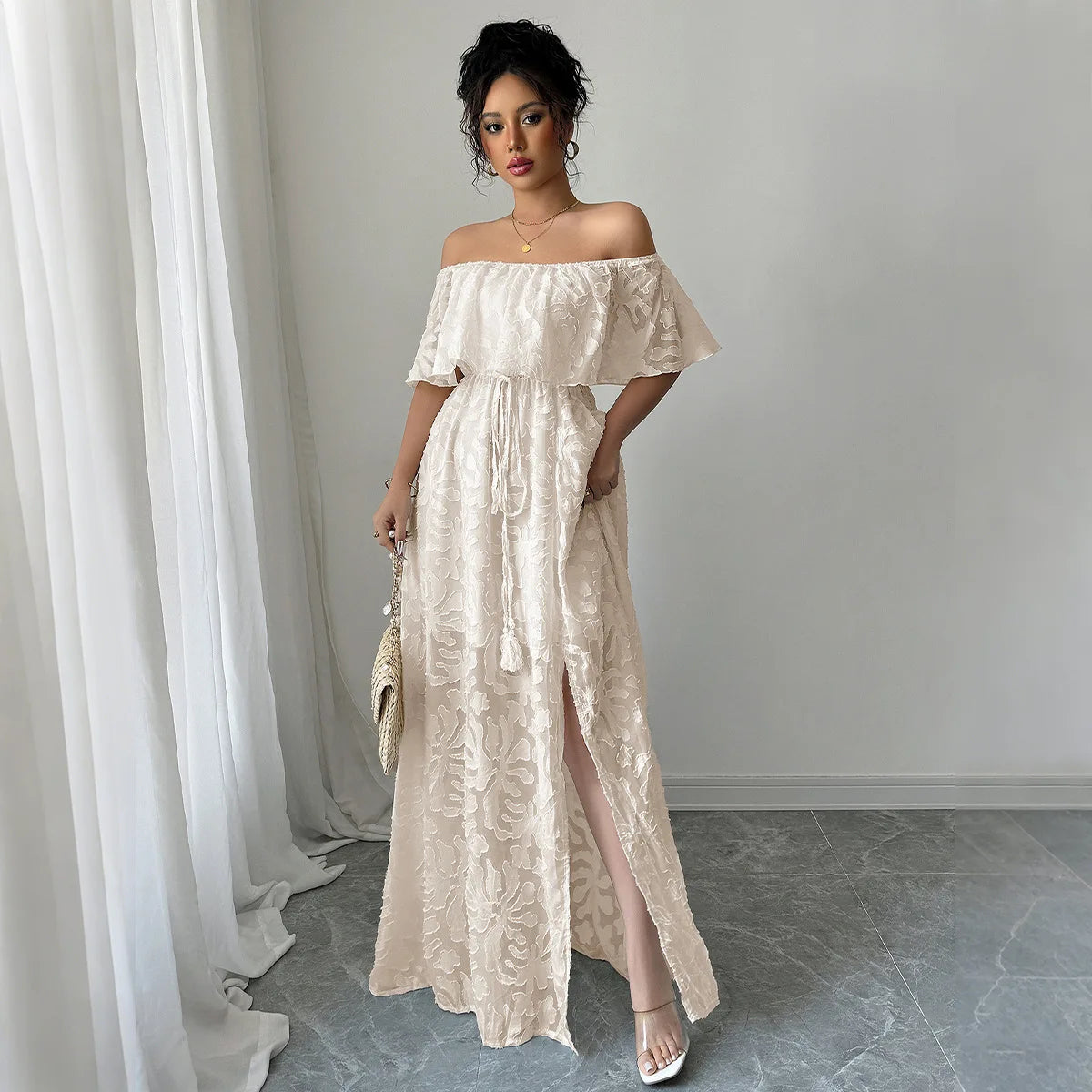 🍒summer white dress summer maxi white outfit for women boho fashion wear chic clothing long feminine maxi occassion wear Look Boss In Emboss