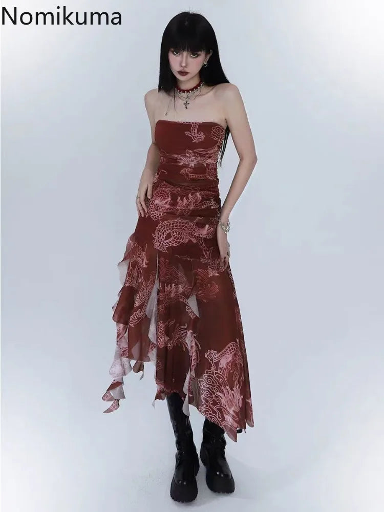 🍒女士印花雪纺连衣裙 派对场合服饰 无袖女装 夏季服饰 衣服 不规则时尚服饰 红色反叛 休闲百搭
