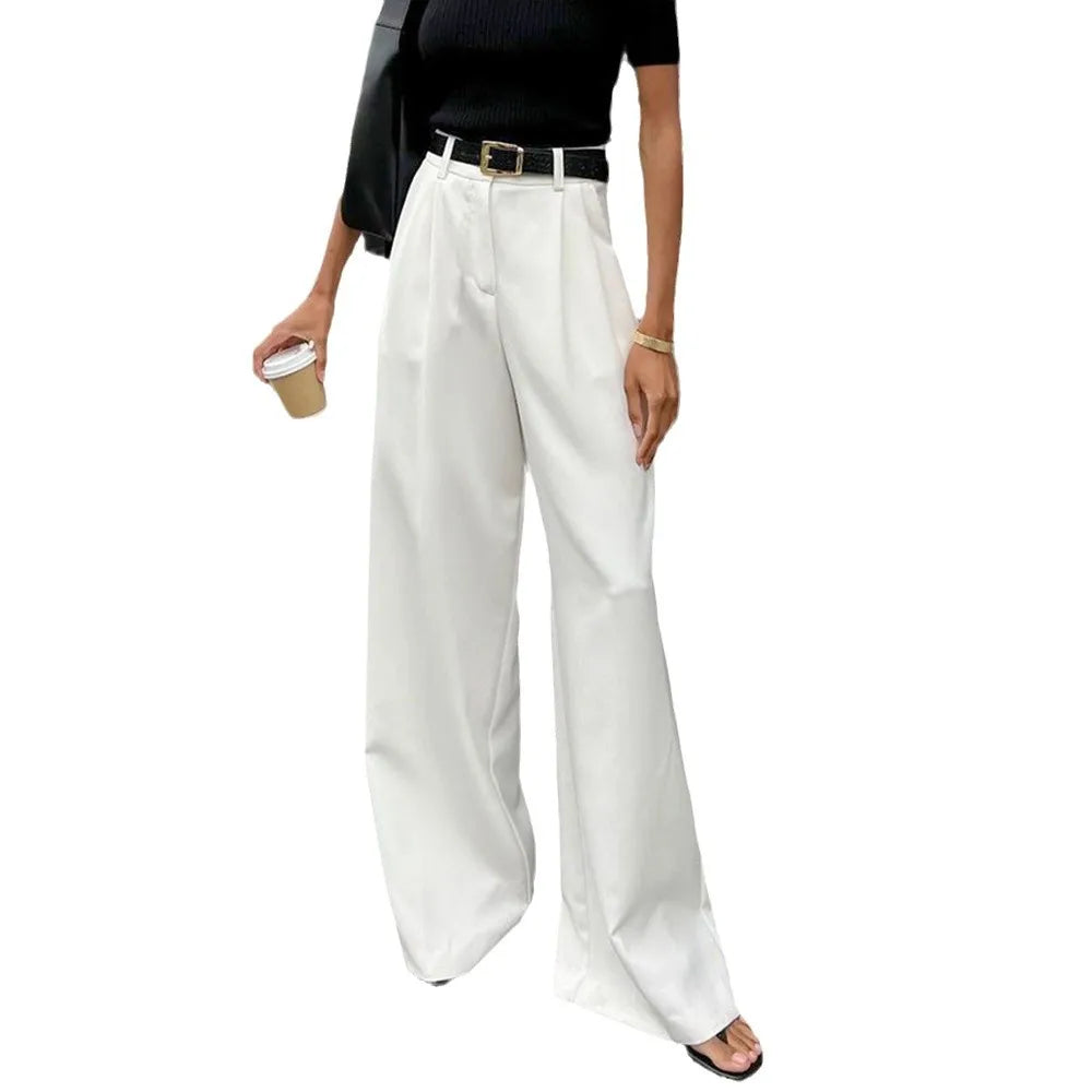 🍒Pure white trousers women high waist wide leg pants smart casual clothing party occasion wear chic fashion fashion style Be The Cat That Got The Cream