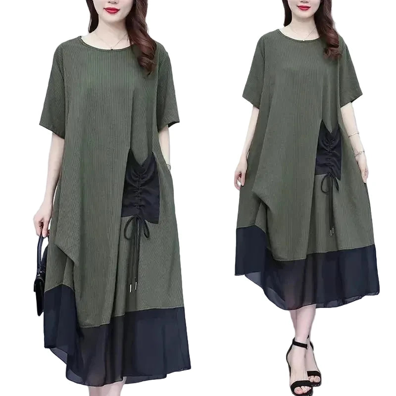 🍒Loose large size dress black summer femme elegant mixed media fashion oversized outfit smart casual clothing women Pocket This