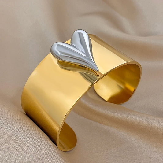 🍒Vlekvrye staal wye armband damesarmband met hartgoud bypassende ring beskikbaar silwerkleur armband waterdig tienergeskenk 316 kwaliteit mode-juweliersware slim gemaklik Jou Hart Klop Vir 'n Liefdesarmband