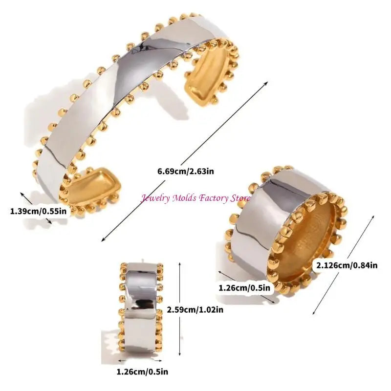 🍒Gemengde kleur juweliersware ronde krale rand gladde vlekvrye staal vroue-oorbelle vlekvrye staal ring en vlekvrye staal armband stel hoë-end ontwerp alledaagse juweliersware geleentheid Juweliersware Geskenk Hierdie Goud Sal Staal Aandag