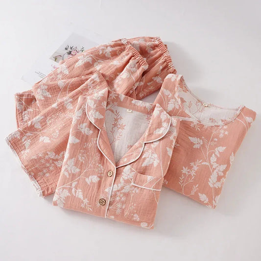 🍒Pyjamastel 100% Katoen vroue se twee-stuk nagklere jacquard langmou top en rekbare langbroek los sitklere stel Kies Hierdie Blad