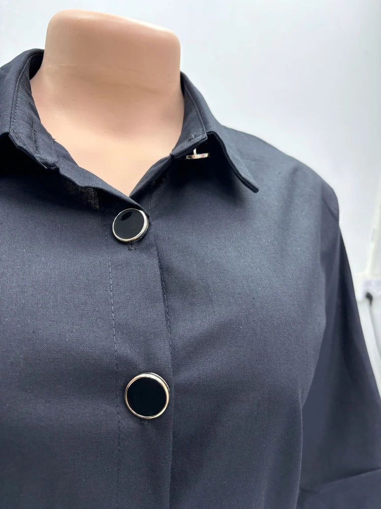 🍒 黑色两件套夏装女式半袖纽扣衬衫和阔腿裤套装夏季办公室穿着派对场合穿着,并用这款黑色饮用朗姆酒