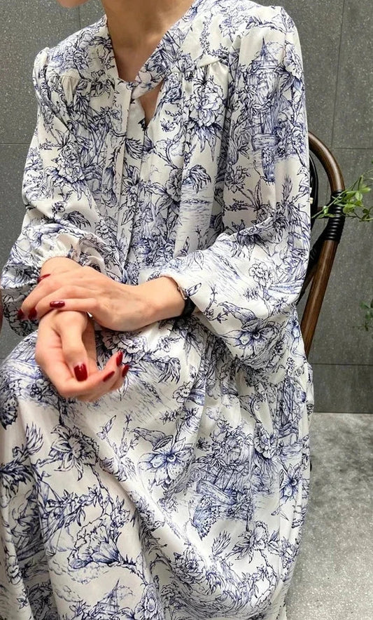 🍒Sundress long sleeve puff maxi outfit vintage dress smart casual daywear partywear office clothes Ink This One In