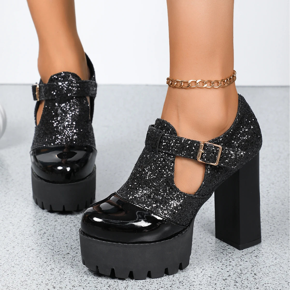 🍒Women designer high heels thick platform shoes comfortable fashion chuncky heel womens round toe deep mouth thick sole colour blend heels for occasion party footwear Pump Up The Volume