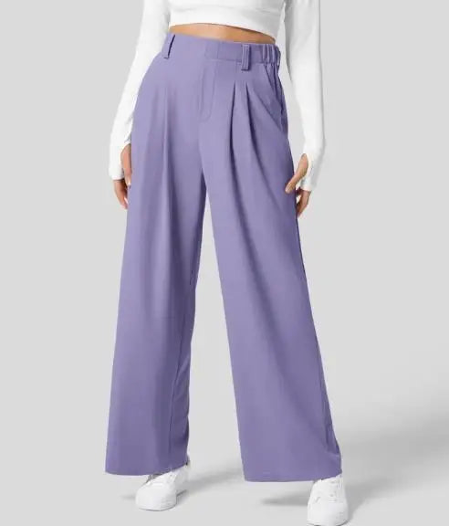 🍒Elegante reguitbroek vir vroue, vloeiende effekleur, hoë middellyf, wye pyp, werksdrag, vroulike modeklere – Jy hoef nie die harde werk in te sit om hierdie bene te kry nie