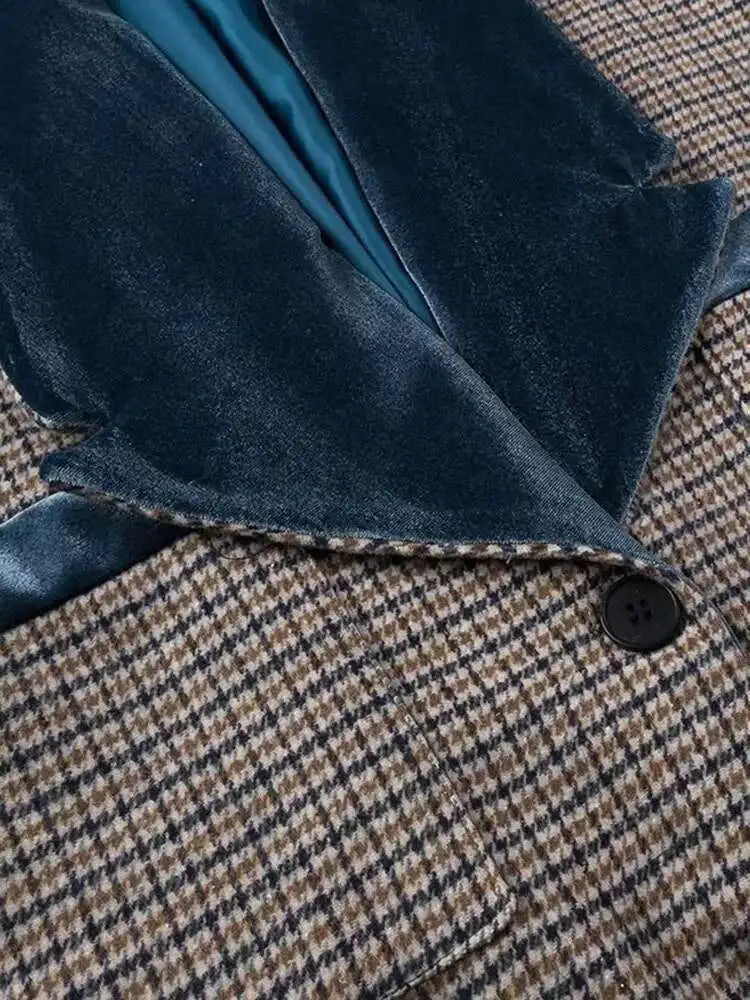 🍒Plaid coat long women colour block outerwear lapel wool coat long sleeve loose single button smart casual outdoor female fashion mixed media clothing CHECK Out Your VELVET its SOLID Quality