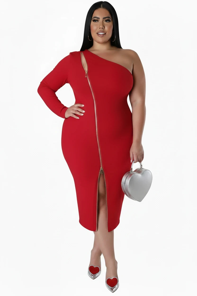 🍒midi dress for women plus size clothes single sleeve black zipper outfit elegant solid midi dresses Summer party clothes occasion wear Get Fitted With A Zip