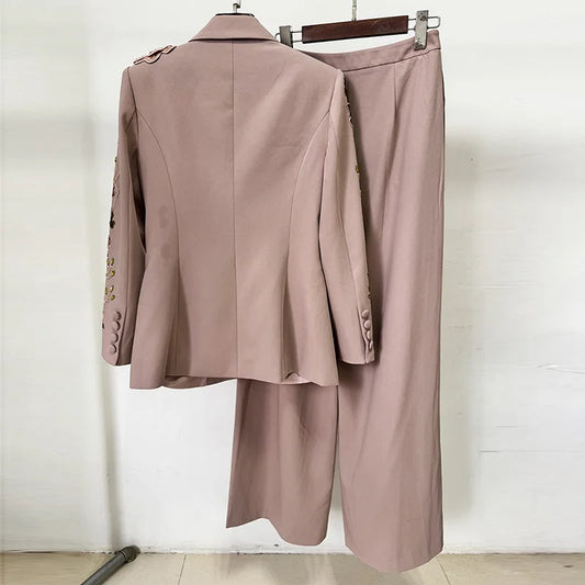 🍒 女式两件套宴会服串珠套装 3D 花朵夹克外套加阔腿裤女装时尚服饰 将此花朵植物加入您的购物车