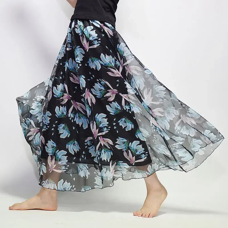🍒Vintage Boheemse lang romp vol elegante chiffon modestranddrag slim gemaklike vroue hoë middellyf maxi-romp uitrusting somerklere Vul Jou Mandjie Met Rose
