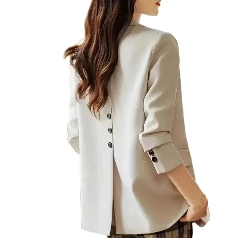 🍒Vroue se skraal baadjie lente herfs langmou sjiek kantoorkleding gekerfde lapel effekleurige pakbaadjie vroulike deftige gemaklike klere Knoop op in styl