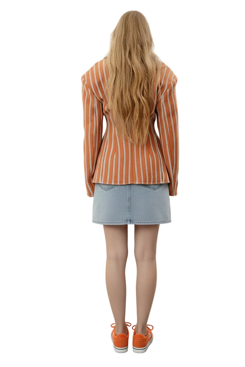 🍒Gestreepte baadjie, volmou-baadjie vir dames met gekerfde lapelkraag, dubbelbors lentejas, mode drag, kantoorklere Look Sjokolade In Oranje