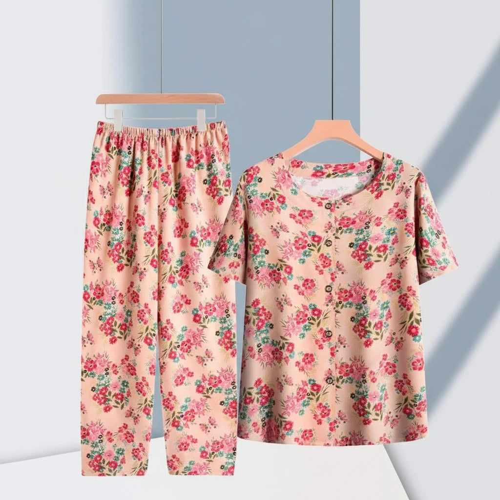 🍒Broek en T-hemp slaapklere stel katoen kortbroek en T-hemp sitkamerdrag bo-stuk en broek tuisdrag Slaapklere vir vroue 2-stuk slaapstel Trek jou BROEK en TEE aan en jy sal REG wees