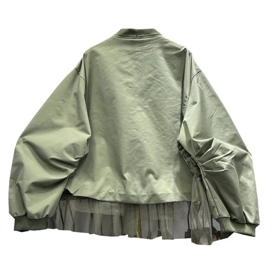 🍒Womens zipper cardigan Jackets v-neck loose fit casual outerwear long sleeve high street spring loose fit pockets and frills detail mixed media fashion clothing You Will Be Frilled With This And Your Friends Will Be Green With Envy
