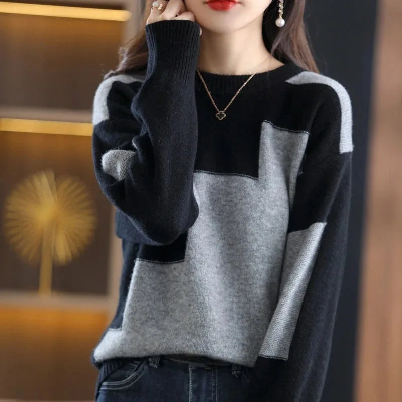 🍒Rondehals-toppe Vrouetrui nuwerwetse klere gebreide mode-pullover monochroomklere Lyk Chroom In Mono