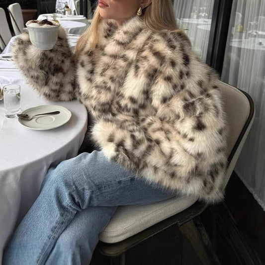 🍒 Nagemaakte pelsjas slim gemaklike buiteklere vroue lapel kraag luiperddruk baadjie met lang moue Y2k dik warm herfs winter mode Word RAAKGESIEN In 'n Opvallende Sneeuagtige
