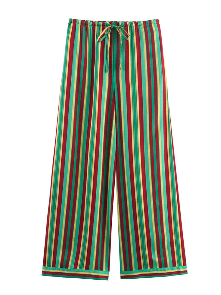 🍒Gestreepte wye been gemaklike broek vroue reguit streep trekkoordbroek veelkleurige klere hoë middel slim gemaklike vroulike klere Lyk Warm In Peppers
