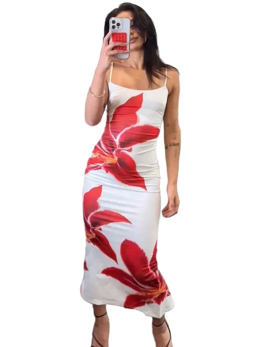 🍒 Somer gedrukte maxi rok blomme vroue spaghettibandjies klere vakansiedrag uitrustings ruglose mode gemaklike drag vroulike lang rok mini blomme