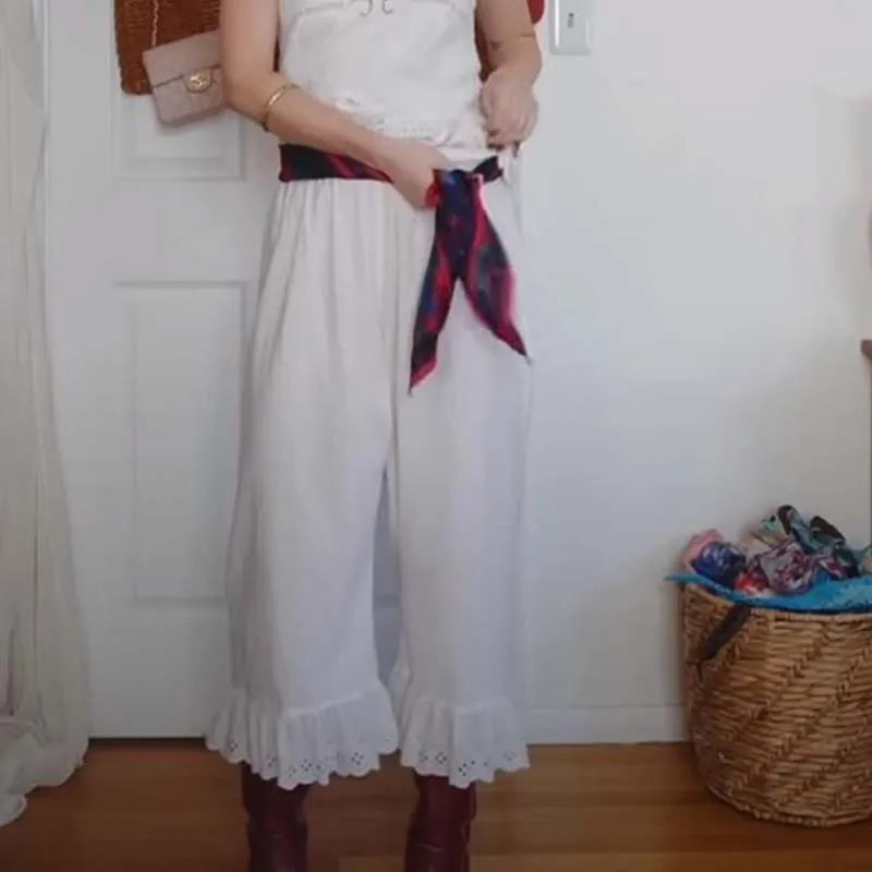 🍒Cottage feetjie wye-pypbroek Y2k esteties 00s retro hoë-middellyf kuitlengte broek Vintage sitkamer lospas gerimpelde soom broek vroulike modeklere vir vroue Kom knus in 'n feetjiehuisie