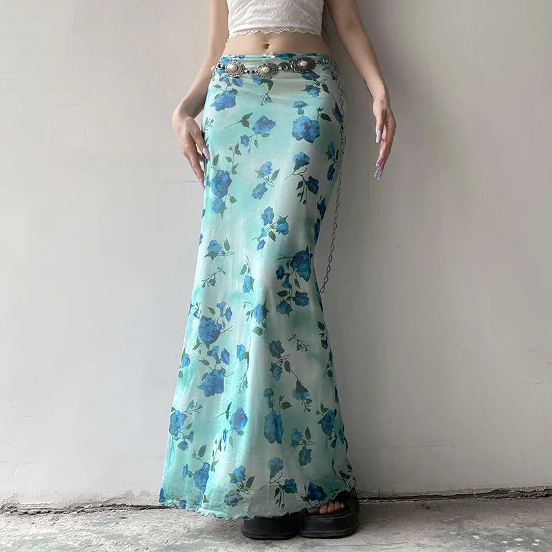 🍒女士长裙低腰碎花印花时尚包臀Y2k高腰优雅派对装女夏时尚服饰商务休闲风 攀登-(者)进入玫瑰时尚