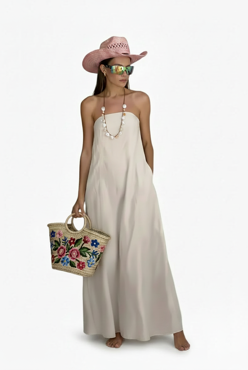 🍒French cotton dresses linen holiday clothes strapless outfits high waist backless summer clothing long dress for women maxi fashion Ladies Line Up For Your linen
