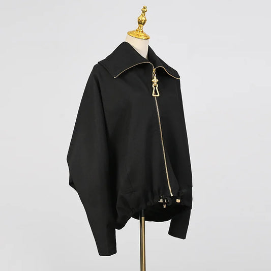 🍒Oversized zipped coat women's fashion solid color long sleeve casual drawstring jacket black designer style spring autumn clothing Big Up To Oversized Cool