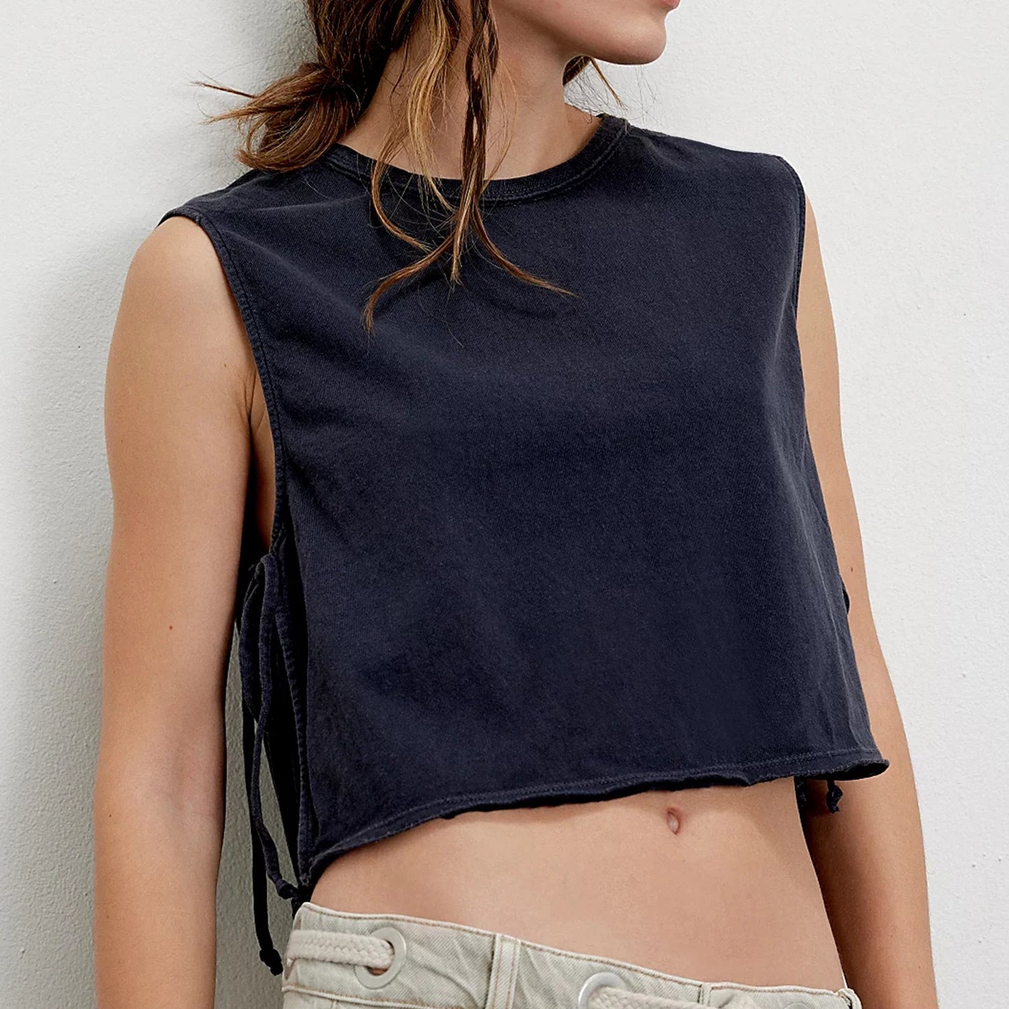 🍒Side opened crop top sleeveless tops woman summer black tops female casual wear loose breathable clothing holiday wear beachwear