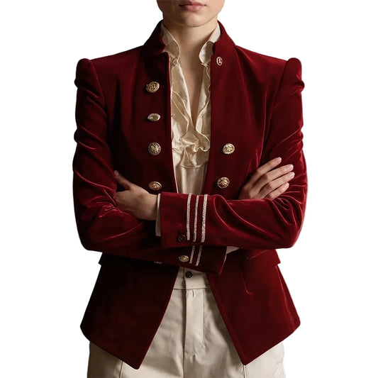 🍒vintage fluweelbaadjie vroue preppy styl slim pas baadjie gemaklike retro dubbelborsjas stylvolle buiteklere Drink die kwaliteit van hierdie Bourgondië in