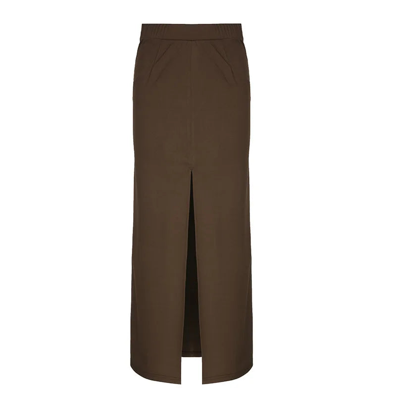 🍒Long a-line bodycon skirt club wear for women high waist skirt outfit smart casual women Y2k night party wears summer clothes wear female fashion wears Treat Yourself To The Max With Chocolate