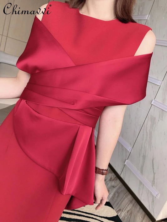 🍒 女士名人优雅晚礼服派对时尚露肩装高腰开衩高端场合服
