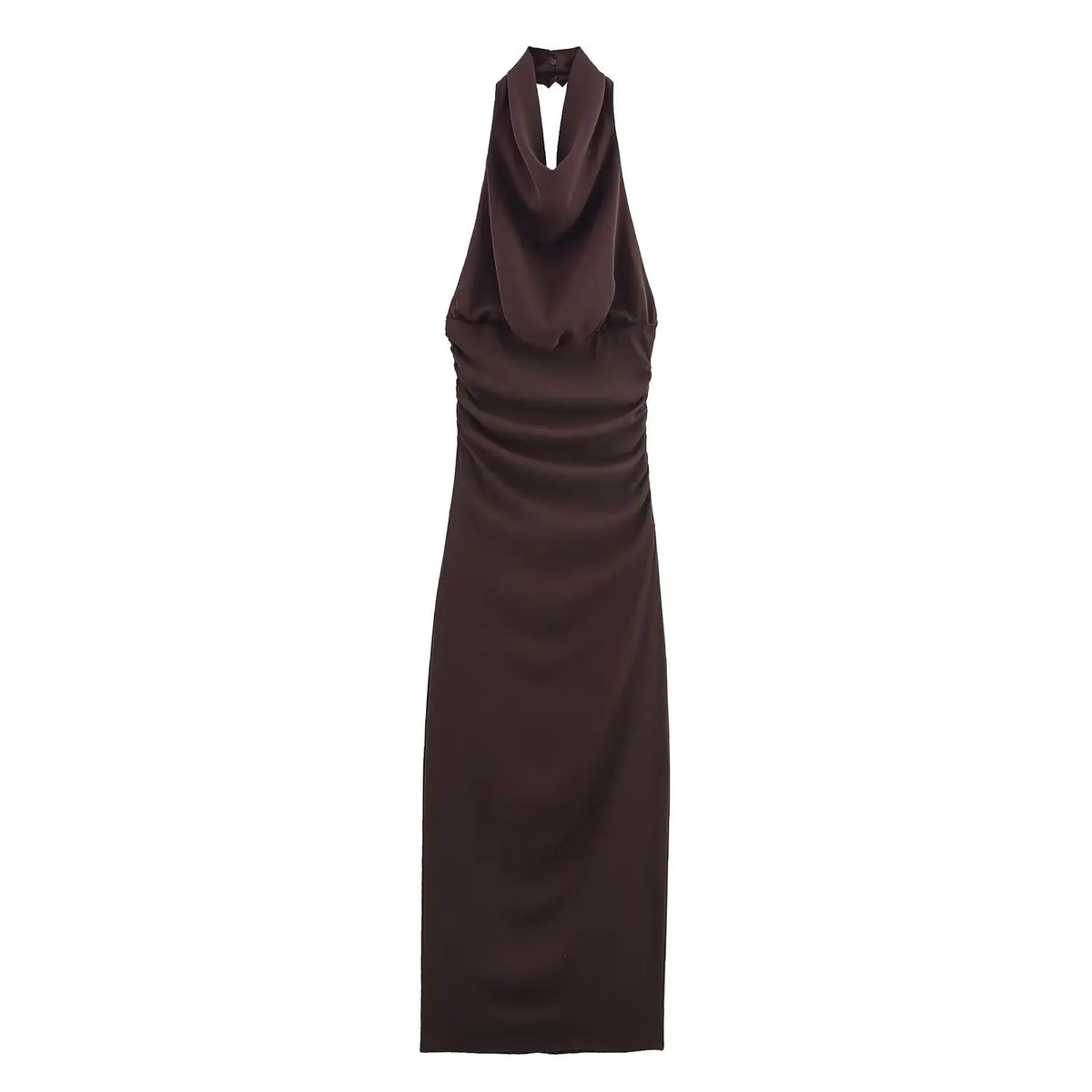 🍒Style sleeveless dresses solid backless halter Fold Decorate Button zipper Female Summer Slim Long Dress 3 Color