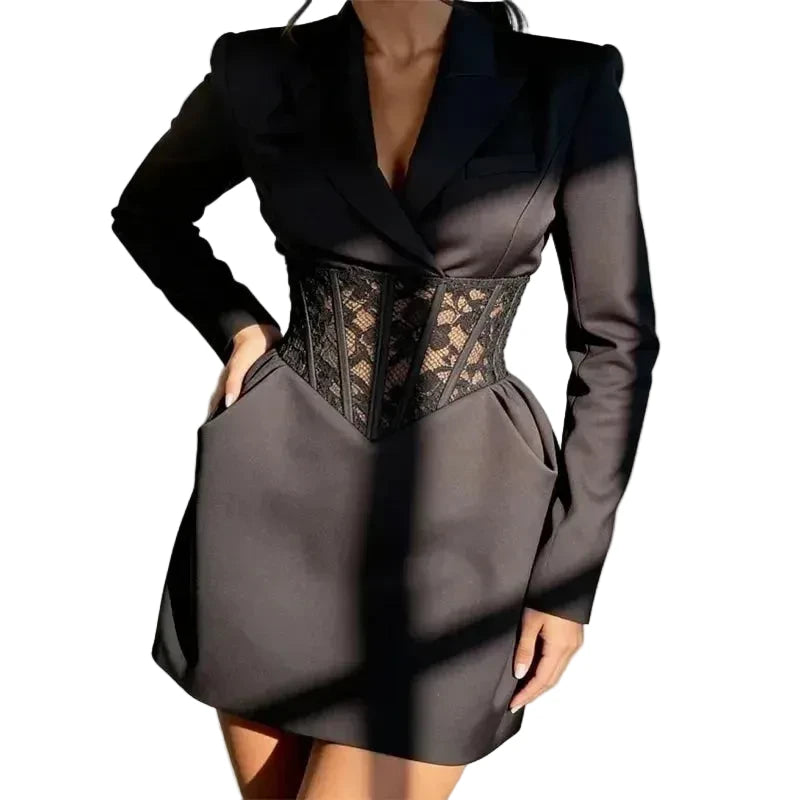 🍒Kant gemengde media rok blazer v-nek rokke met moue kort langmou mini aandpartytjie sjiek aandrok Lente vroulike rok geleentheidsdrag dames moenie TYD VERMOR NIE, kry hierdie GOU