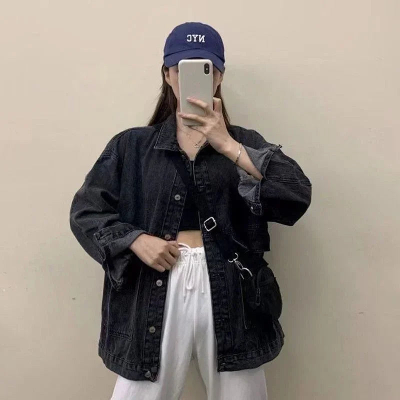 🍒Vroue-denimbaadjie met langmoue Jeansbaadjie met groot sakke Bf unisex knoop-oorbaadjie gemaklike klerasie Do Your Day Denim