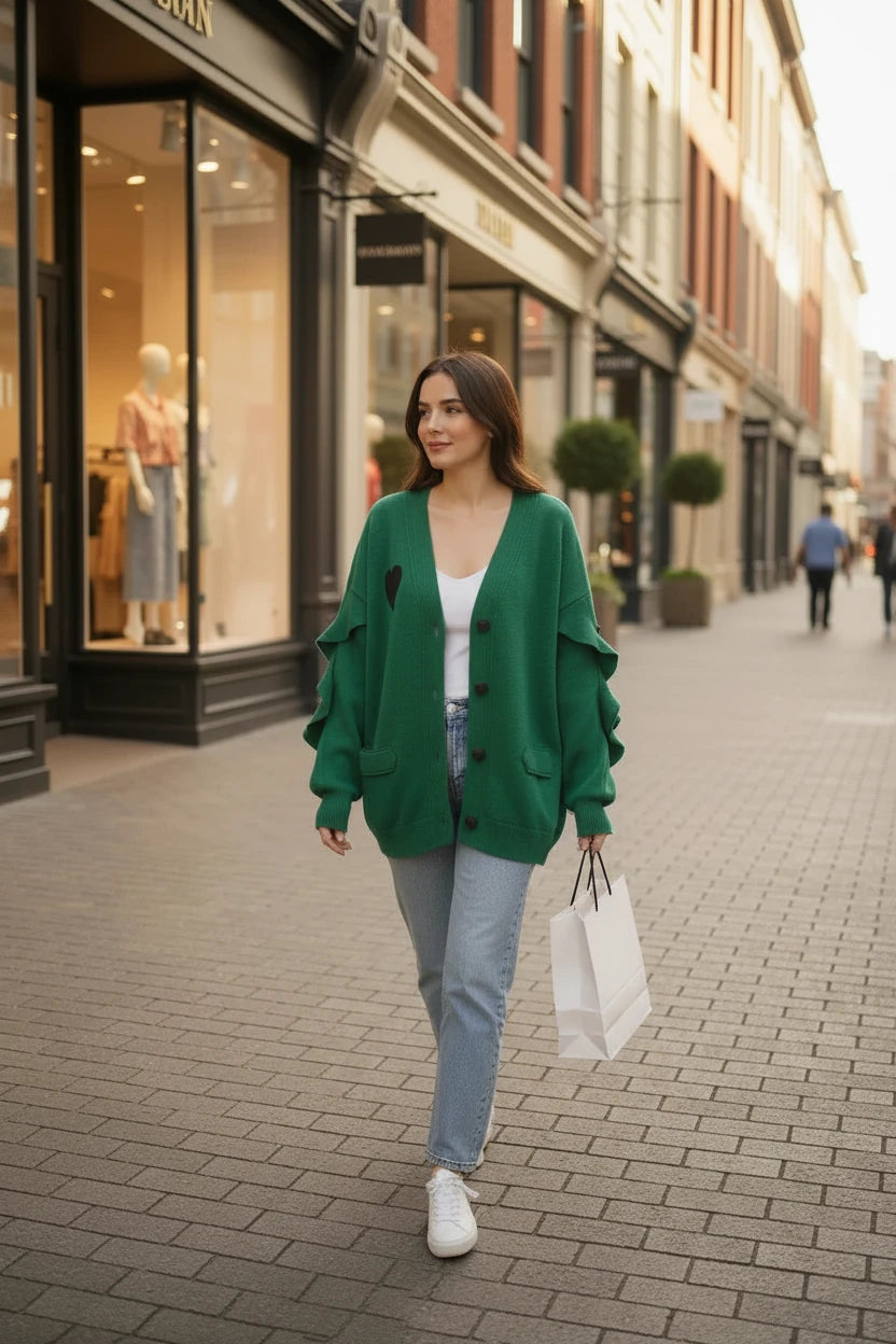 🍒Spring and autumn super large jacket knitted ruffle outerwear casual women fashion clothing with heart motif Get RIGHT To The HEART Of Fashion