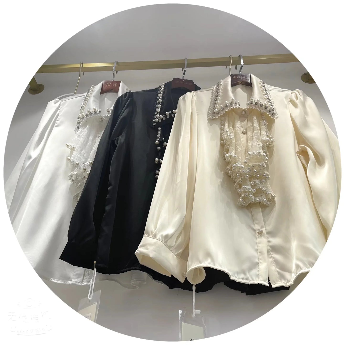 🍒Sequinkatoenhemp met krale-ruchebloes vir vroue swart geleentheidhemp Y2k langmou geleentheidsblad vroulike modeaandrokpartytjieklere-toppe Lyk Golwend In Jou Geriffelde Gevoue