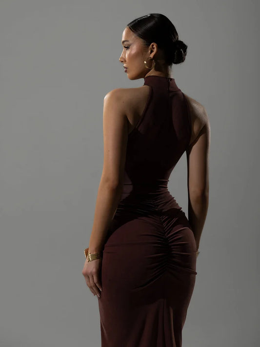 🍒Ahagaga Party Vroue Maxi Rokke Sexy Effen Turtleneck Halter Lyfband Plisse Mode Splyt Slim Pasvorm Lyfrok Moulose Vestidos