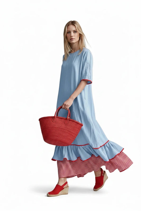 🍒Dress maxi summer with patchwork contrasting colours casual loose outfits for women fashion comfortable simple and versatile Fluttering flattering Fun