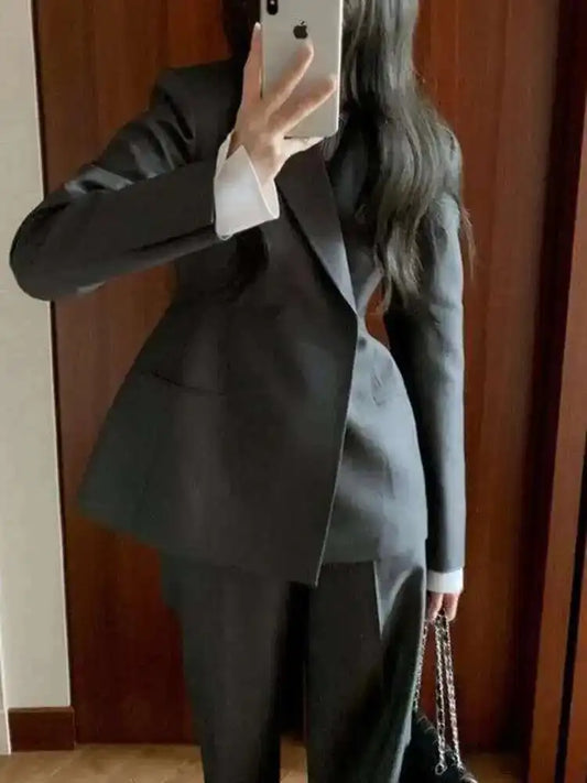 🍒女士西装高品质专业灰色西装外套和阔腿裤两件套时尚套装