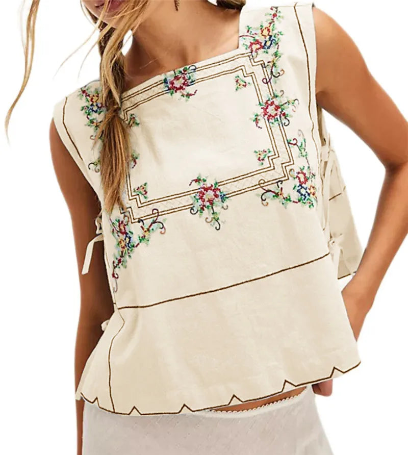 🍒Flower embroidery tank top for women sleeveless square neck vest holiday wear for women feminine summer wear chic streetwear