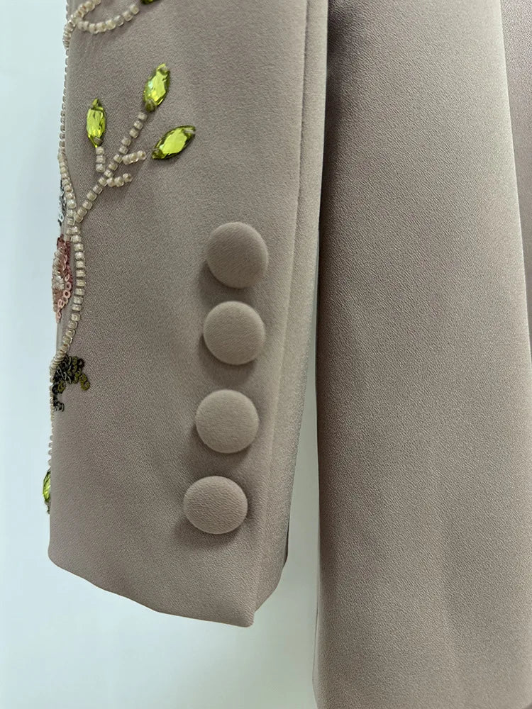 🍒Women's 2 piece occasion wear suit beaded set 3d flower Jacket Coat plus wide-leg pants female fashion clothes Plant This Floral In Your Basket