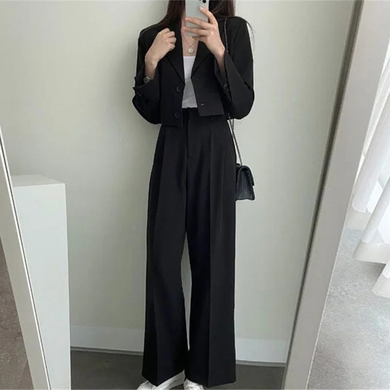 🍒Tweedelige stel uitrustings kantoor broekpakke vir vroue langmou baadjie en hoë-middellyf broek geleentheidsdrag gemaklike slimdrag Geleentheid Slim